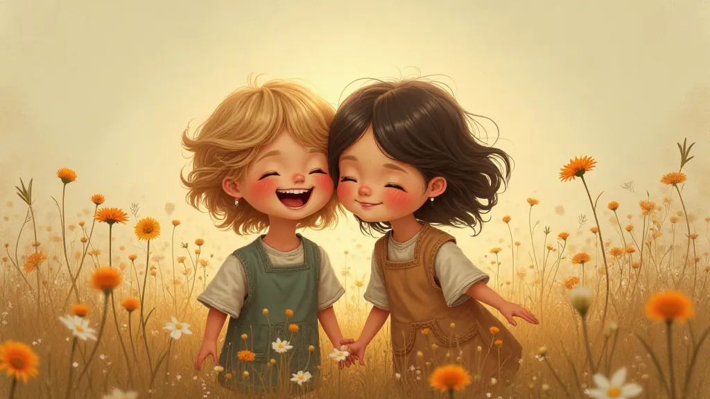 Babette and Peter playing in a field