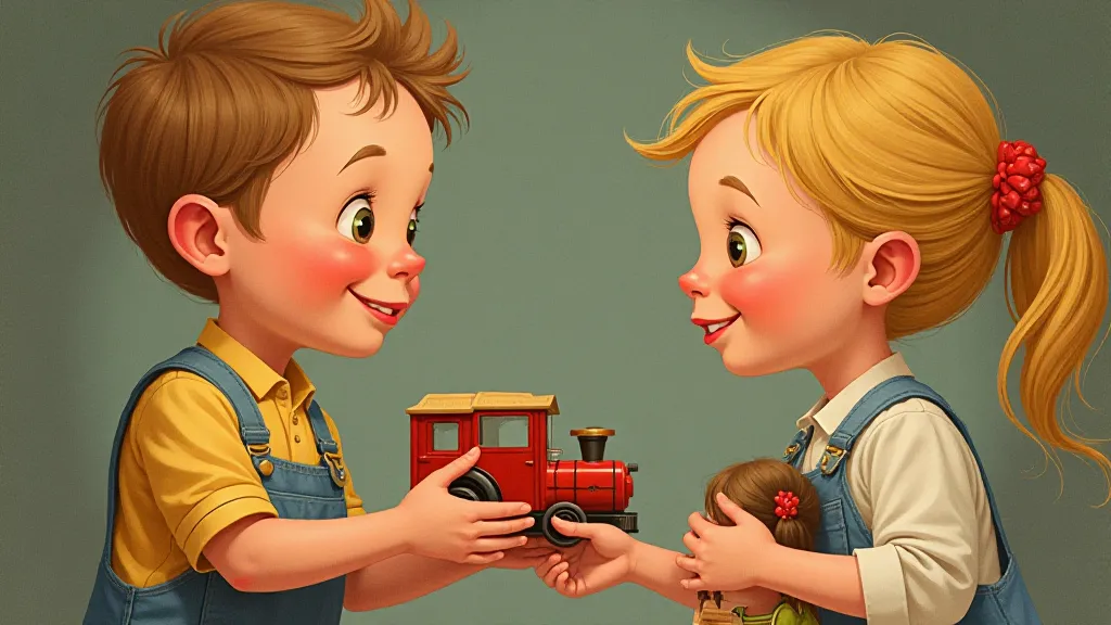 Bill and Betsy exchanging toys
