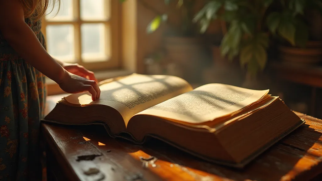 Child reading an antique book