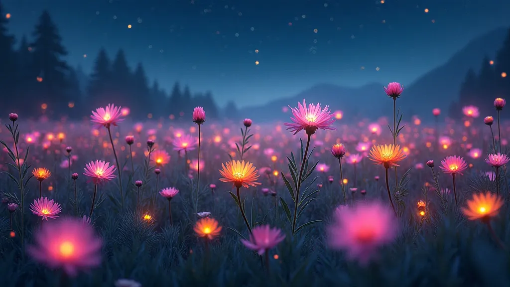 Glowing flowers in a magical field
