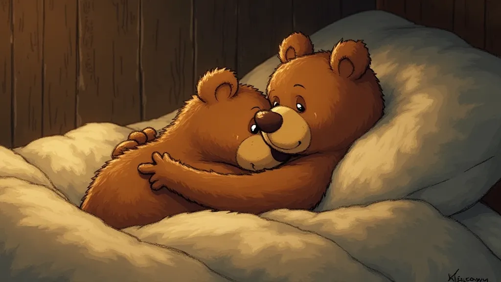 The Little Bear cuddling with his mother