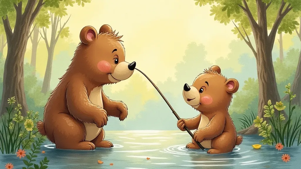 The Little Bear and his mother fishing