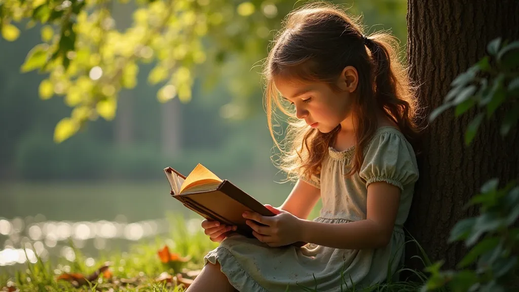 Girl reading a book under a tree