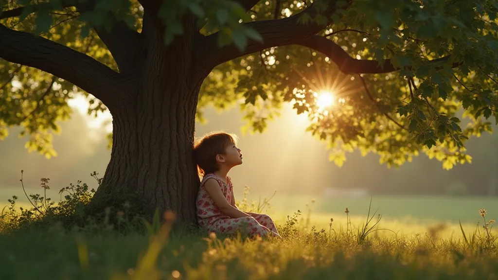 Child looking up at a tree