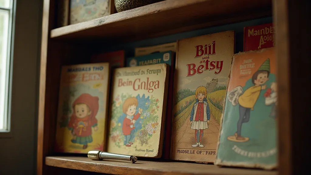 Vintage bookshelf with Bill and Betsy among other books